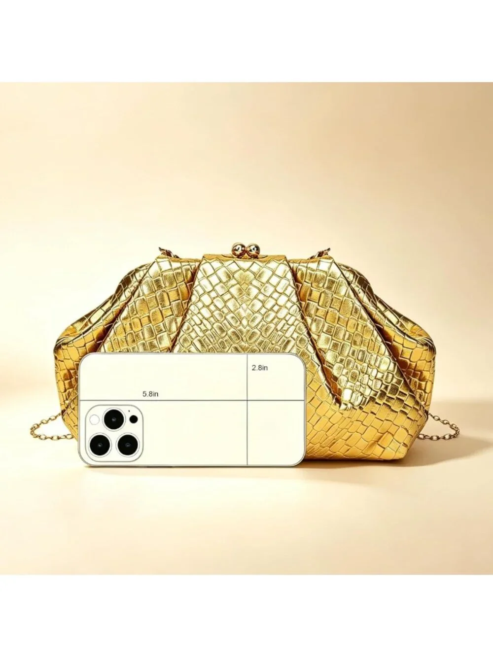 Chic Gold Dumpling Clutch Purse for Women | Evening Handbag with Wristlet